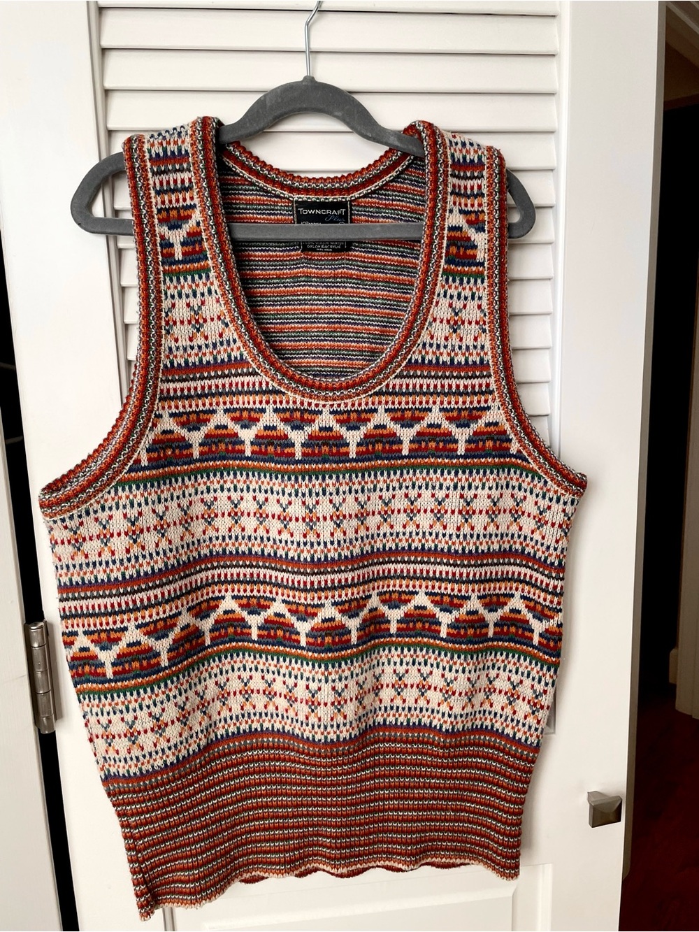 Vintage Multicolor Geometric Fair Isle Motif Knit Sweater Vest Size M
